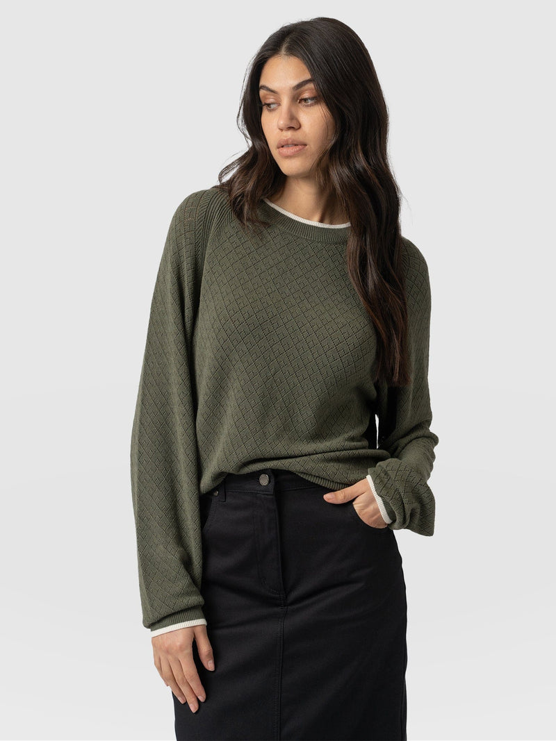 Diamond Knit Jumper Khaki - Women's Jumpers | Saint + Sofia® EU