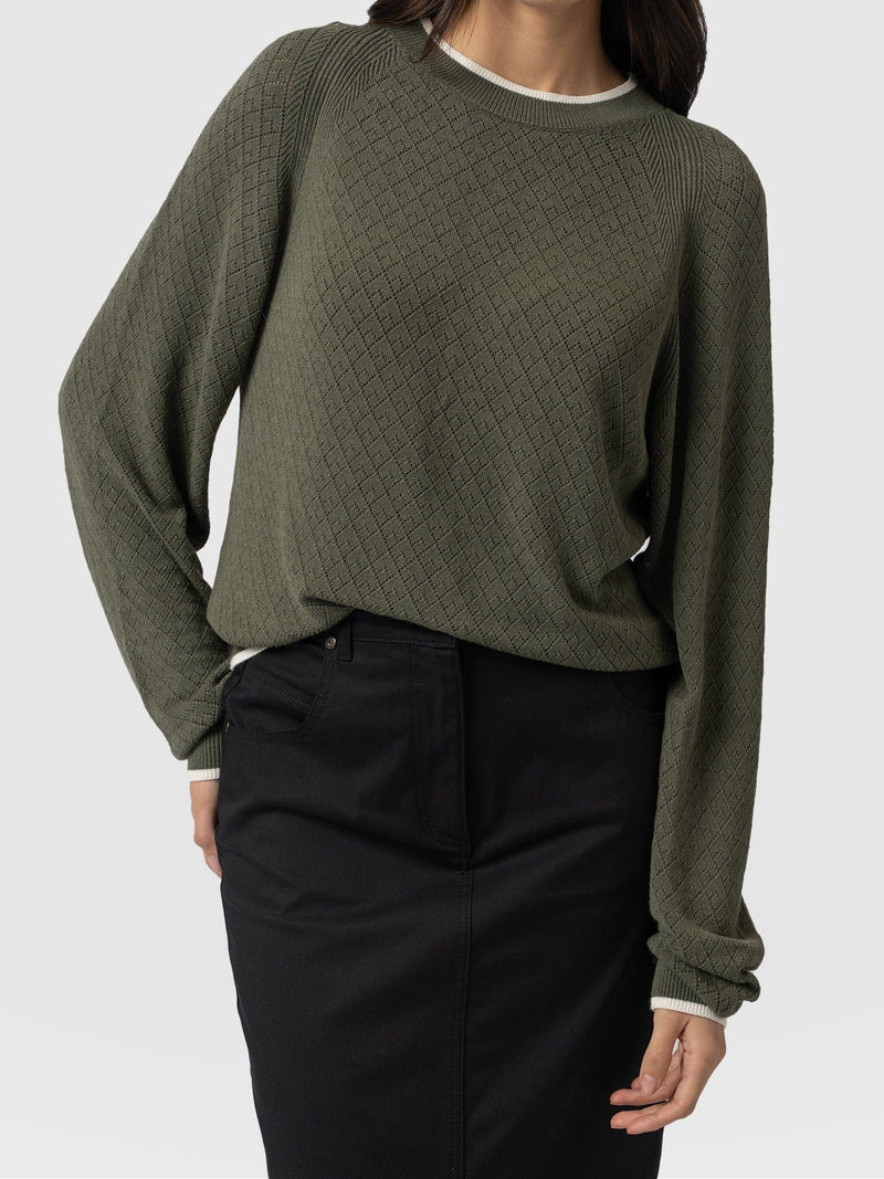 Diamond Knit Jumper Khaki - Women's Jumpers | Saint + Sofia® EU