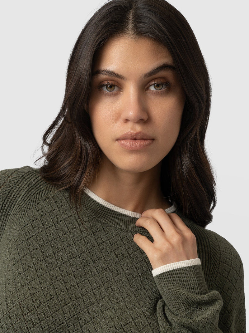 Diamond Knit Jumper Khaki - Women's Jumpers | Saint + Sofia® EU