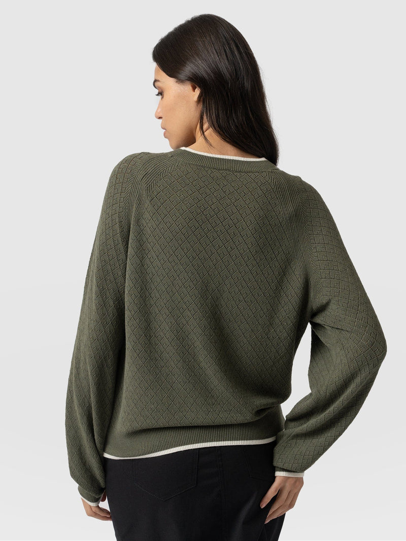 Diamond Knit Jumper Khaki - Women's Jumpers | Saint + Sofia® EU