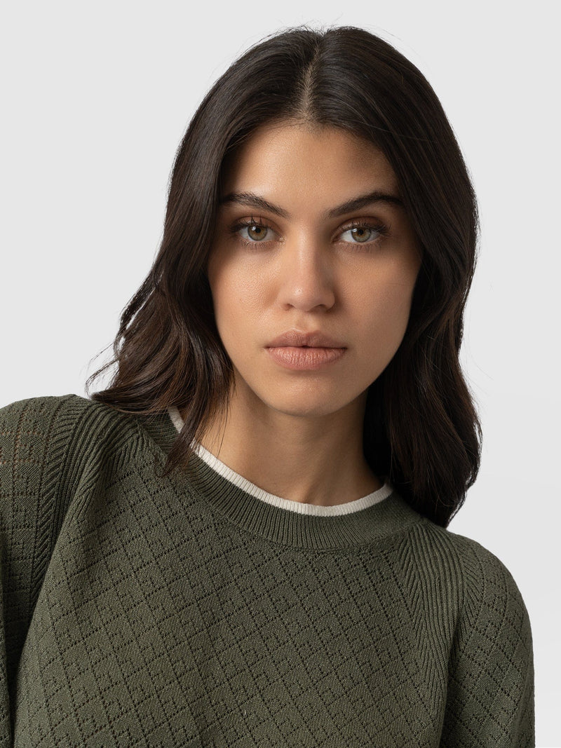 Diamond Knit Jumper Khaki - Women's Jumpers | Saint + Sofia® EU