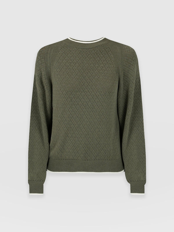 Diamond Knit Jumper Khaki - Women's Jumpers | Saint + Sofia® EU