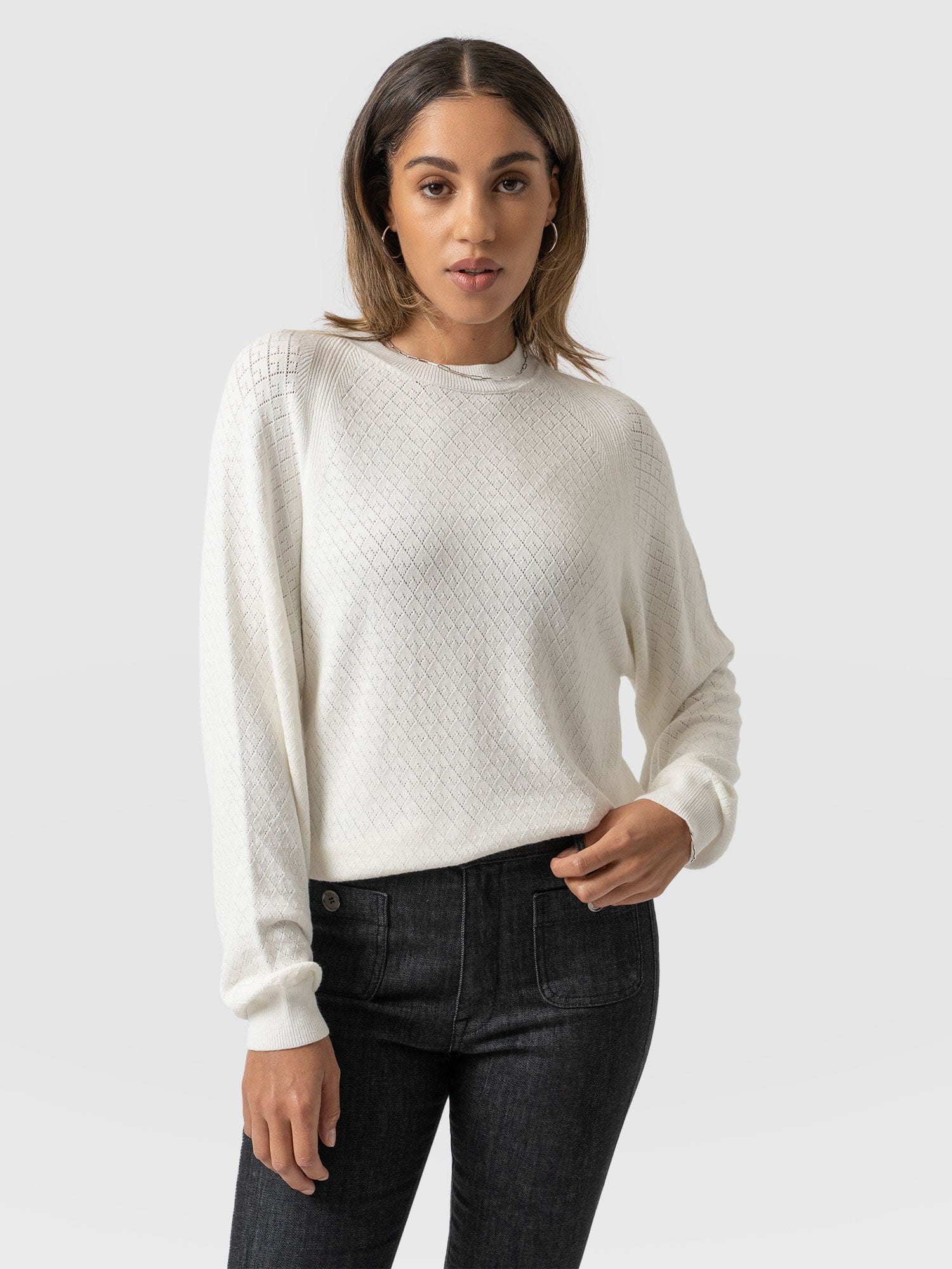 Diamond Knit Jumper White - Women's Sweaters | Saint + Sofia® EU