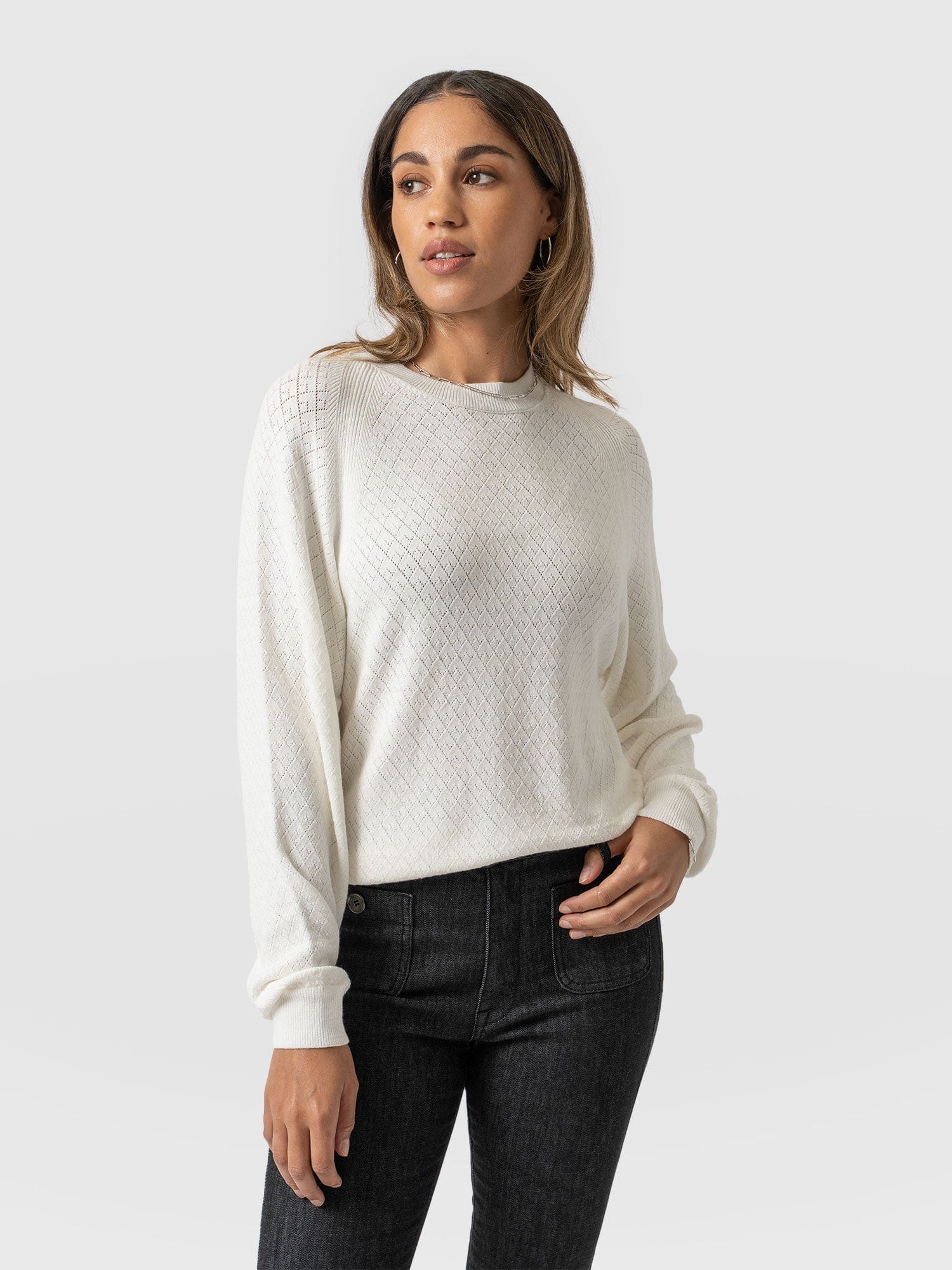 Diamond Knit Jumper White - Women's Sweaters | Saint + Sofia® EU