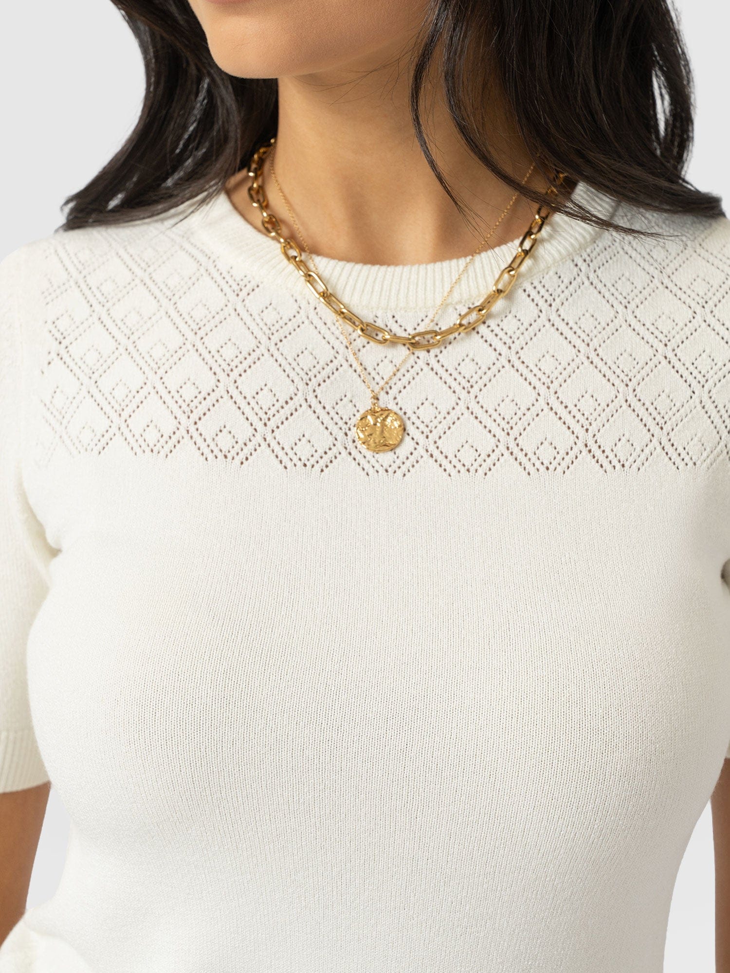 Diamond Knit Tee - Cream - Women's Jumpers | Saint + Sofia® EU