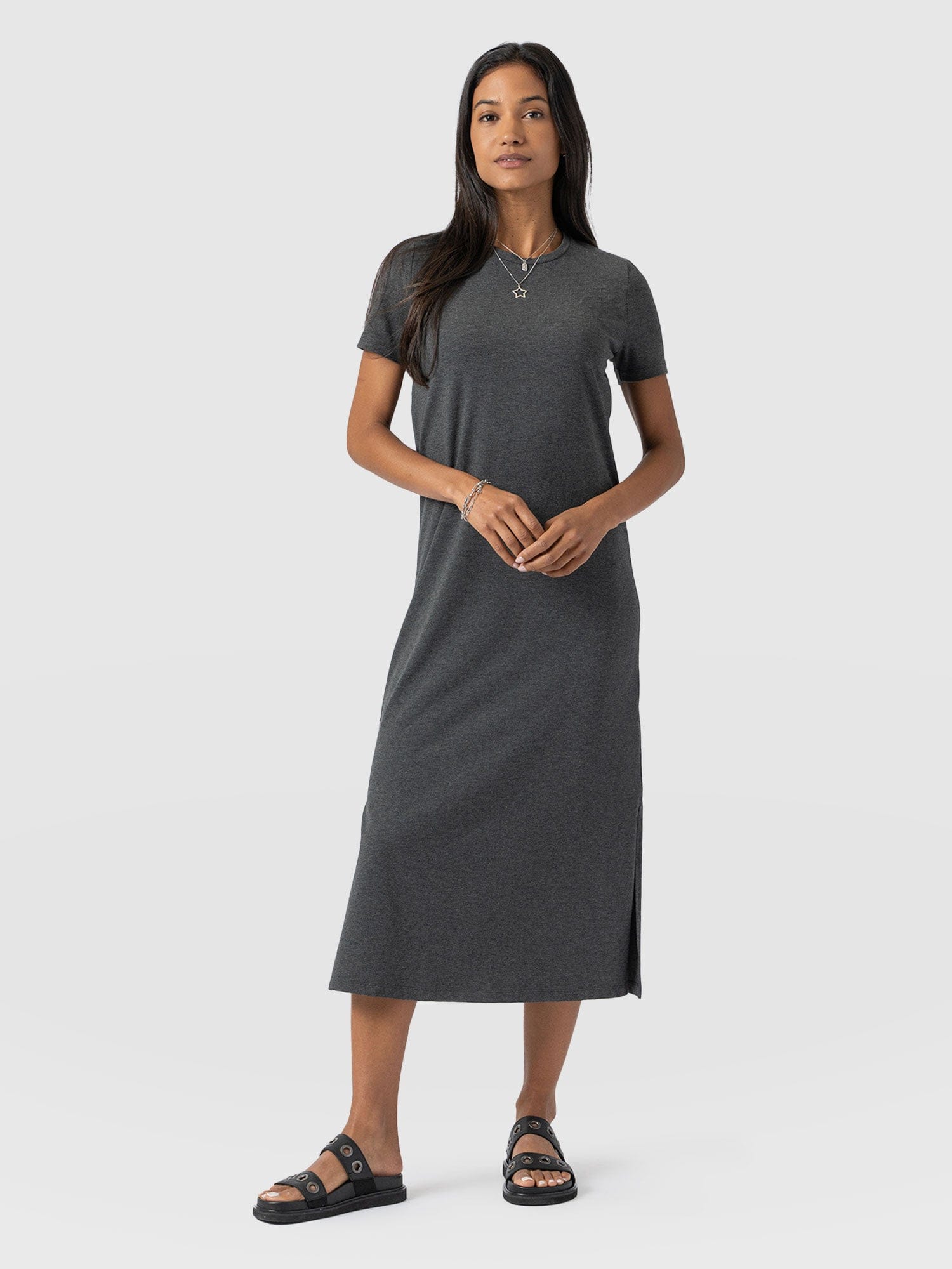 Easy T-Shirt Midi Dress - Charcoal - Women's Dresss | Saint + Sofia® EU