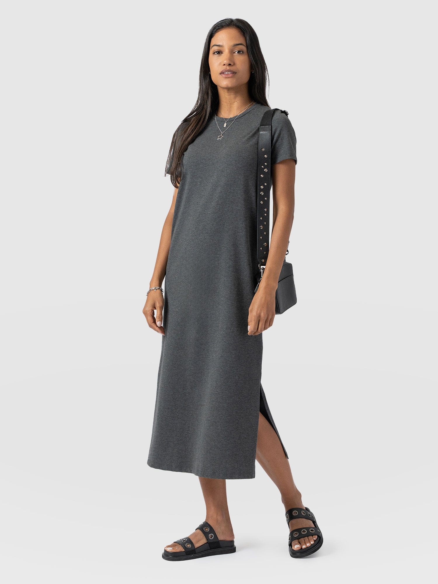 Easy T-Shirt Midi Dress - Charcoal - Women's Dresss | Saint + Sofia® EU