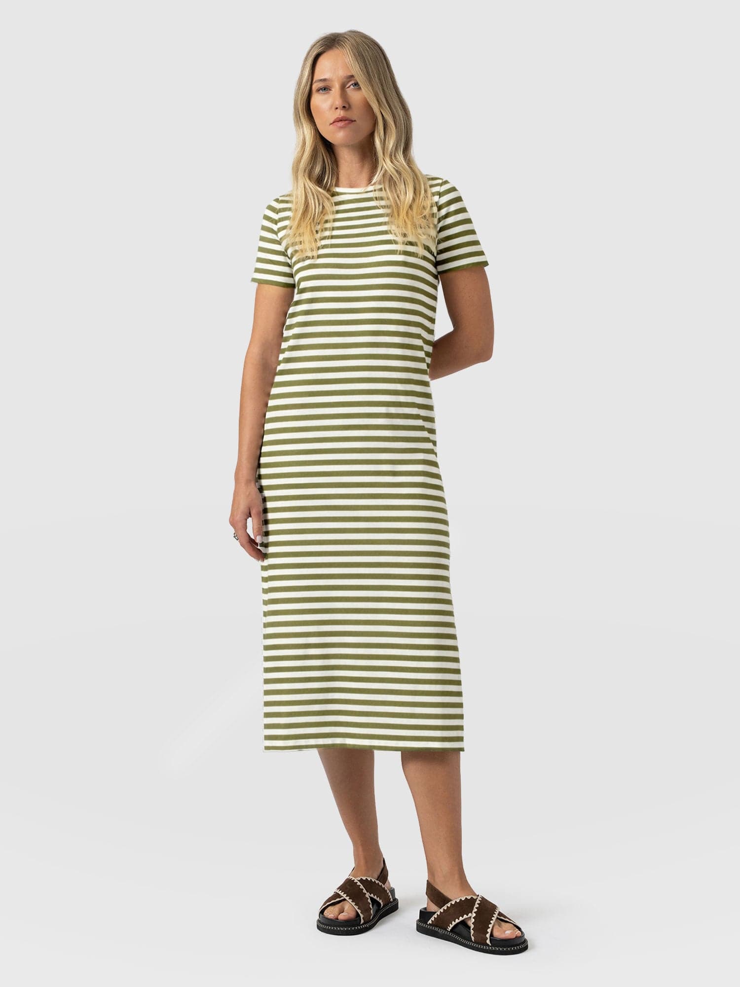 Easy T - Shirt Midi Dress - Green Stripe - Women's Dresses | Saint + Sofia® EU