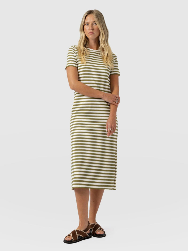 Easy T - Shirt Midi Dress - Green Stripe - Women's Dresses | Saint + Sofia® EU