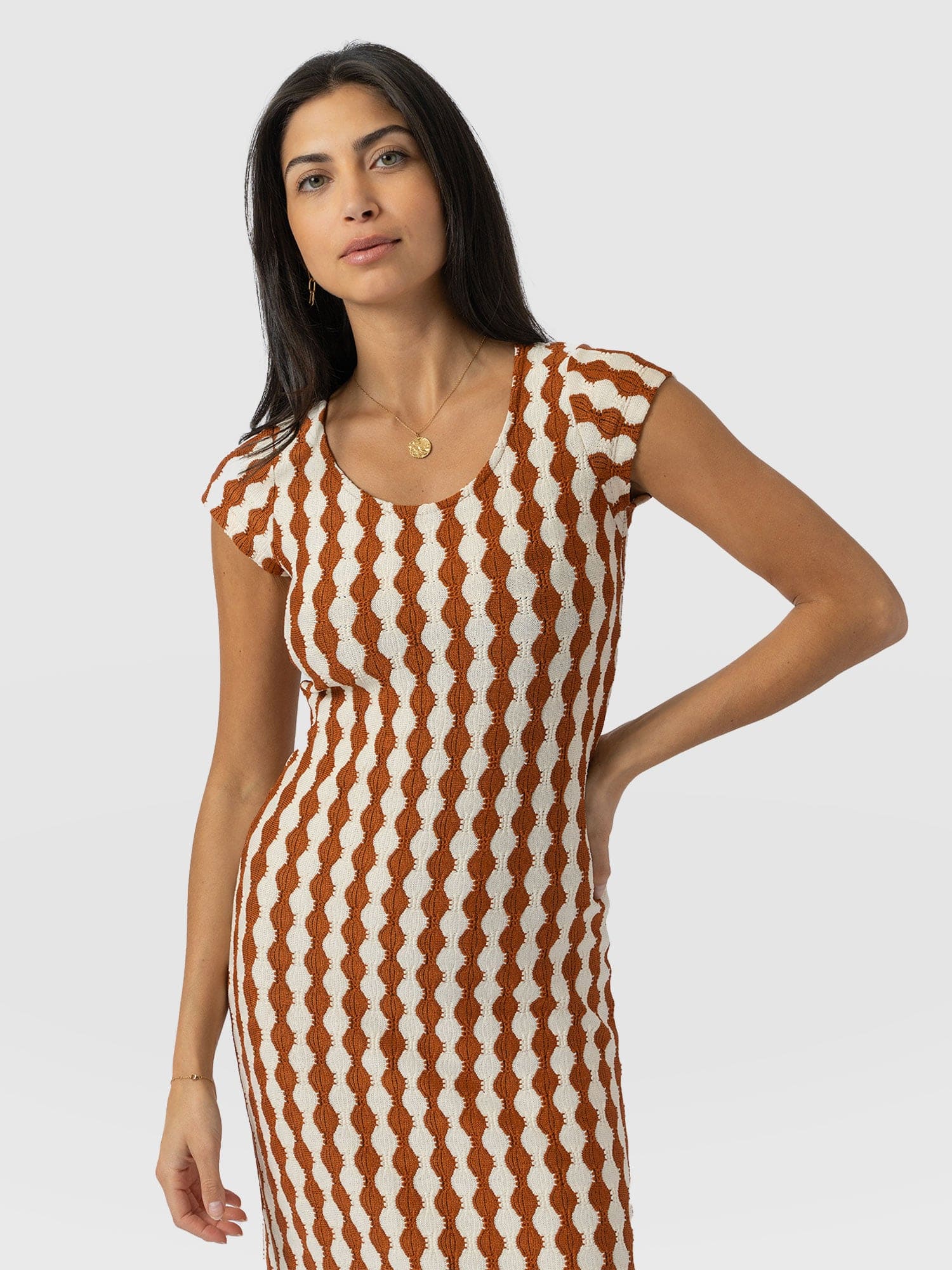 Edna Scoop Neck Midaxi Dress - Brown/Cream - Women's Dresss | Saint + Sofia® EU