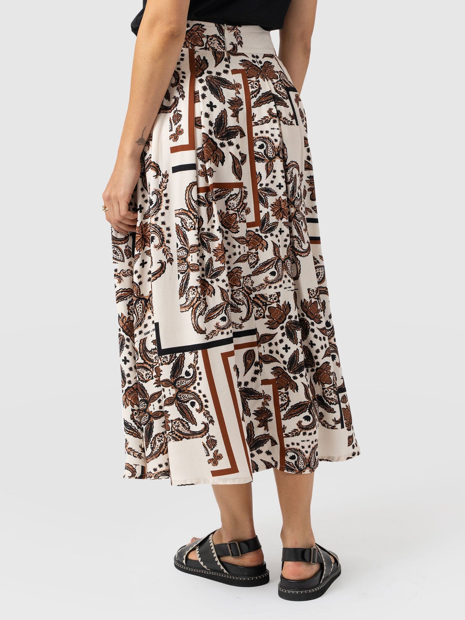 Eliza Pleated Skirt - Cream Paisley - Women's Skirts | Saint + Sofia? EU