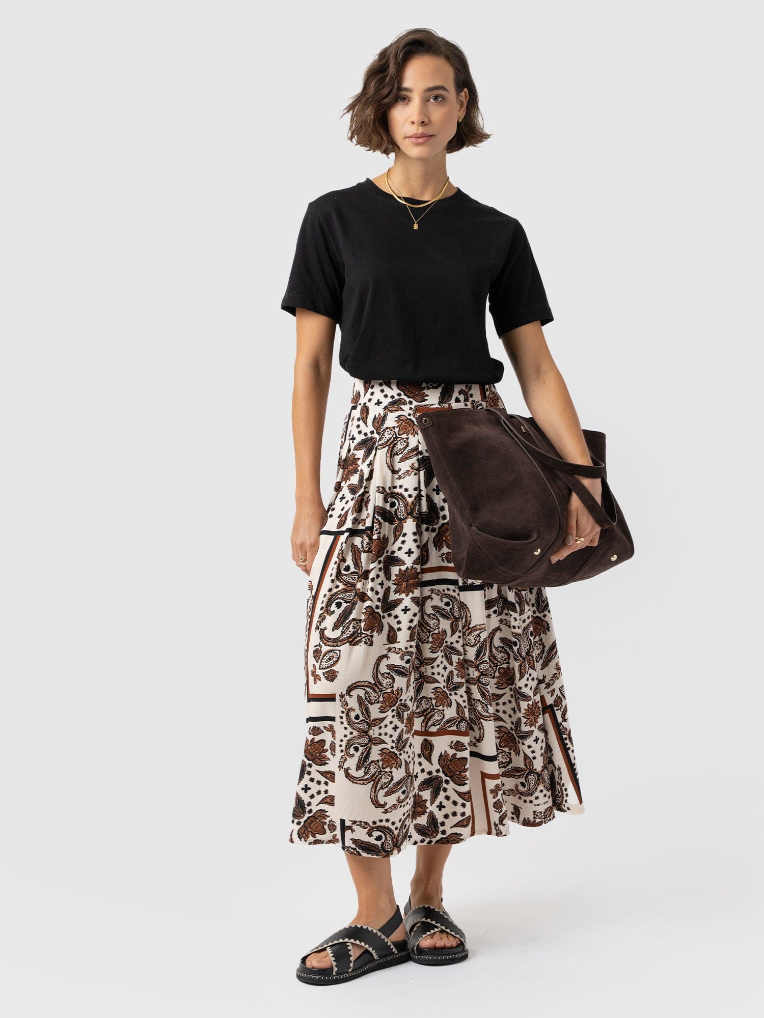 Eliza Pleated Skirt - Cream Paisley - Women's Skirts | Saint + Sofia? EU