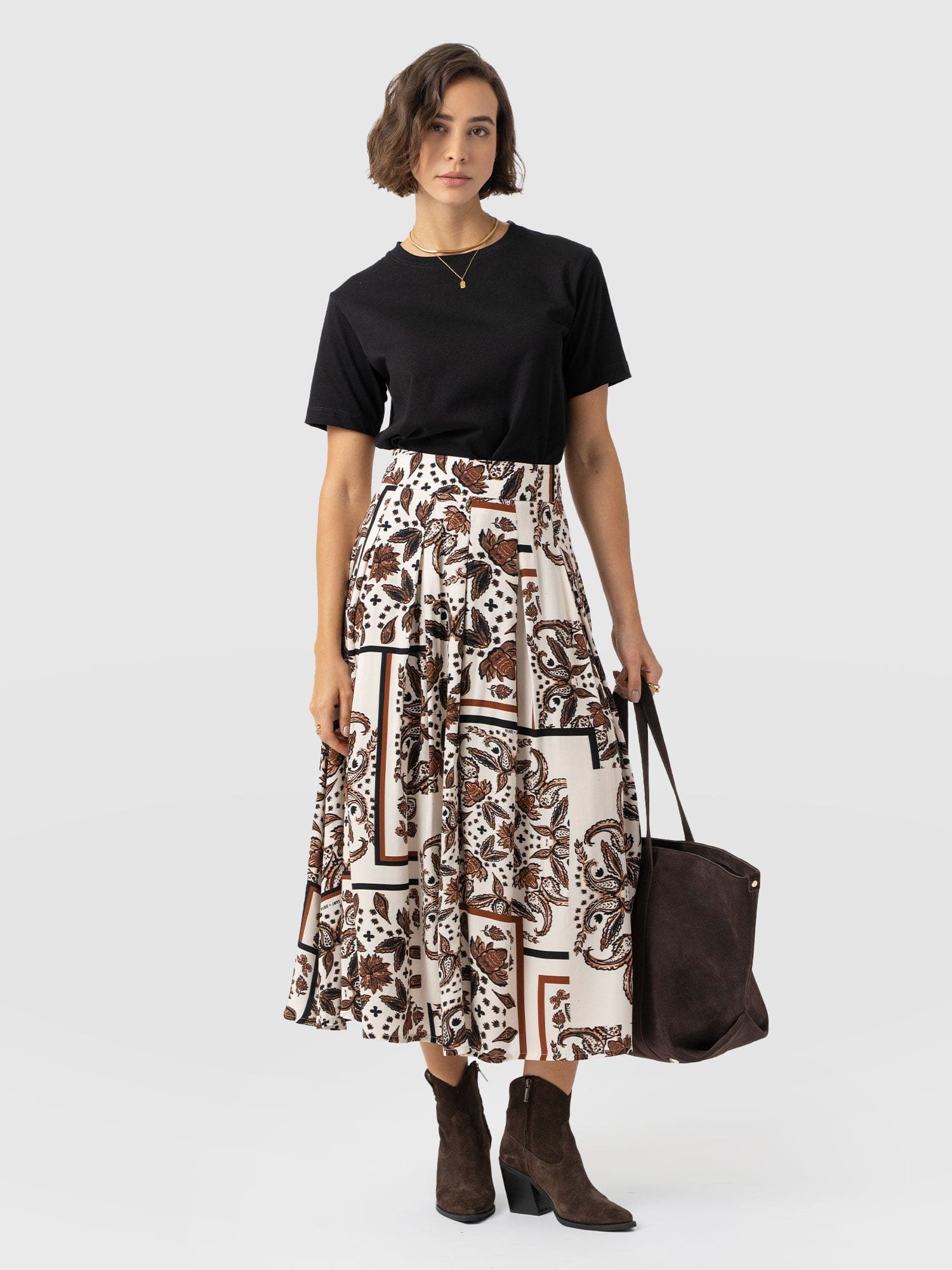 Eliza Pleated Skirt - Cream Paisley - Women's Skirts | Saint + Sofia? EU