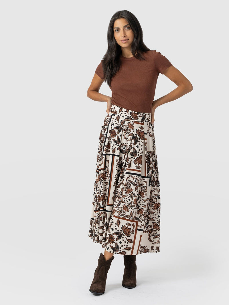 Eliza Pleated Skirt - Cream Paisley - Women's Skirts | Saint and Sofia® EU