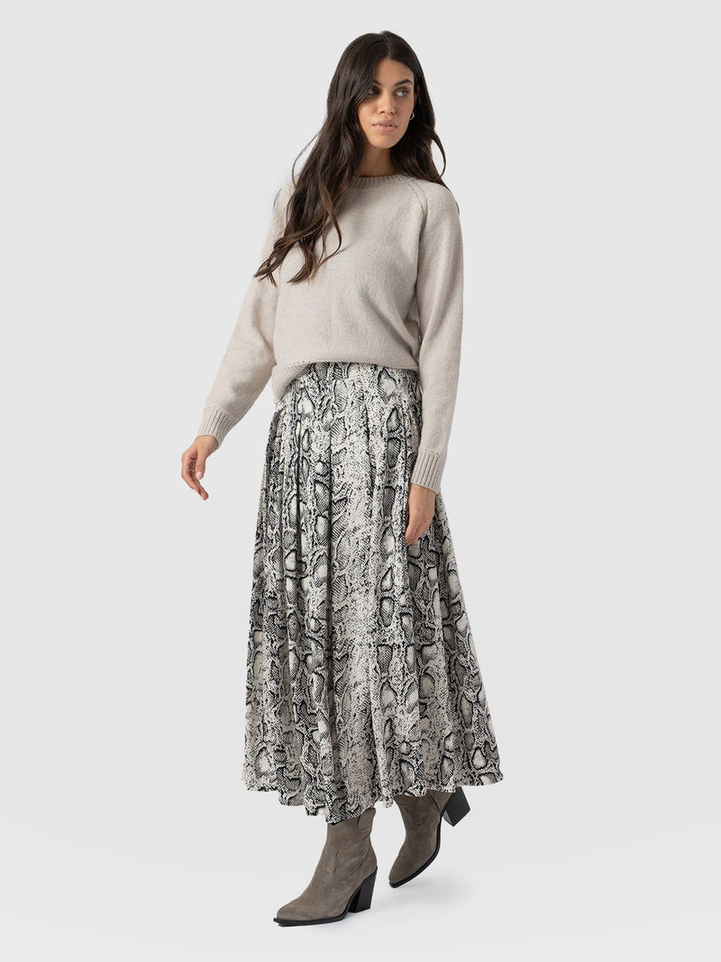 Eliza Pleated Skirt Cream Snake  - Women's Skirts | Saint + Sofia® EU