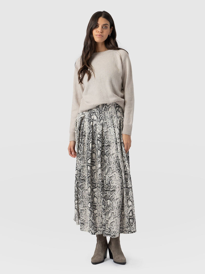 Eliza Pleated Skirt Cream Snake  - Women's Skirts | Saint + Sofia® EU