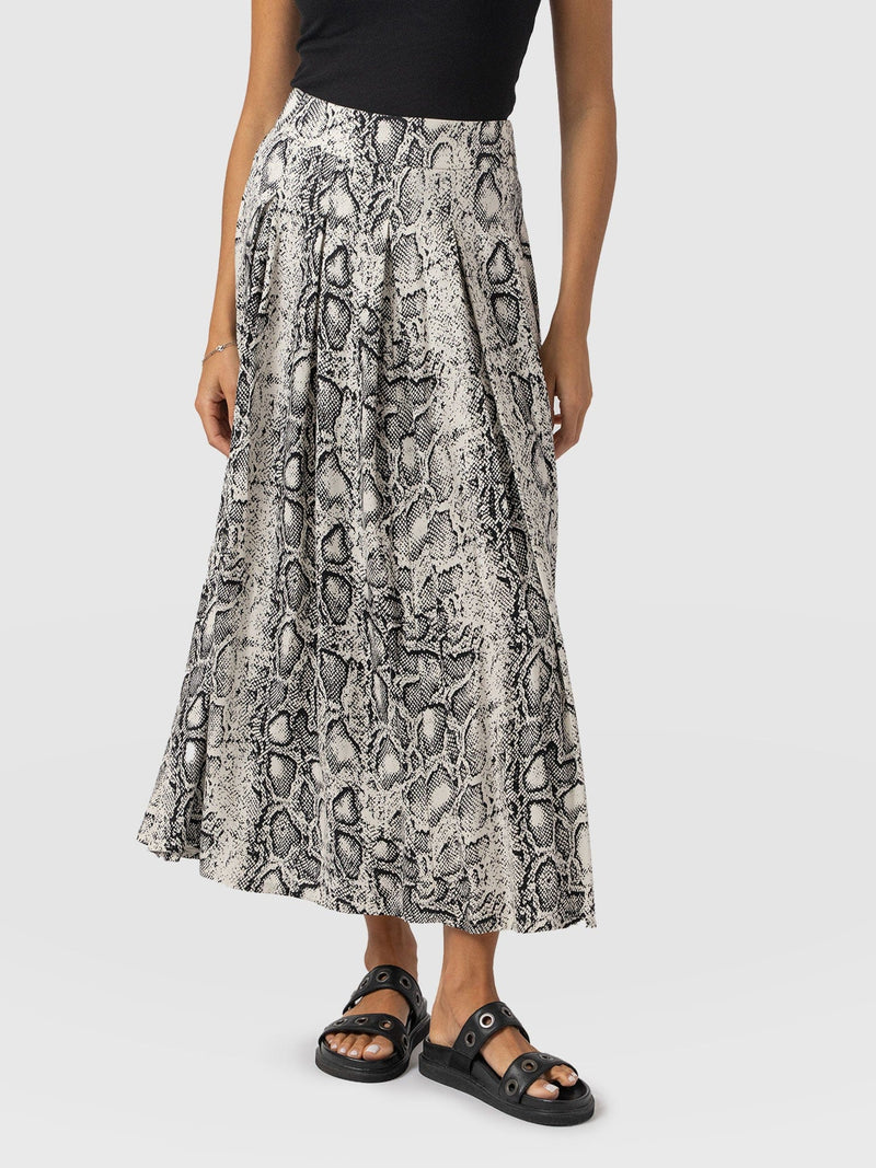 Eliza Pleated Skirt Cream Snake  - Women's Skirts | Saint + Sofia® EU