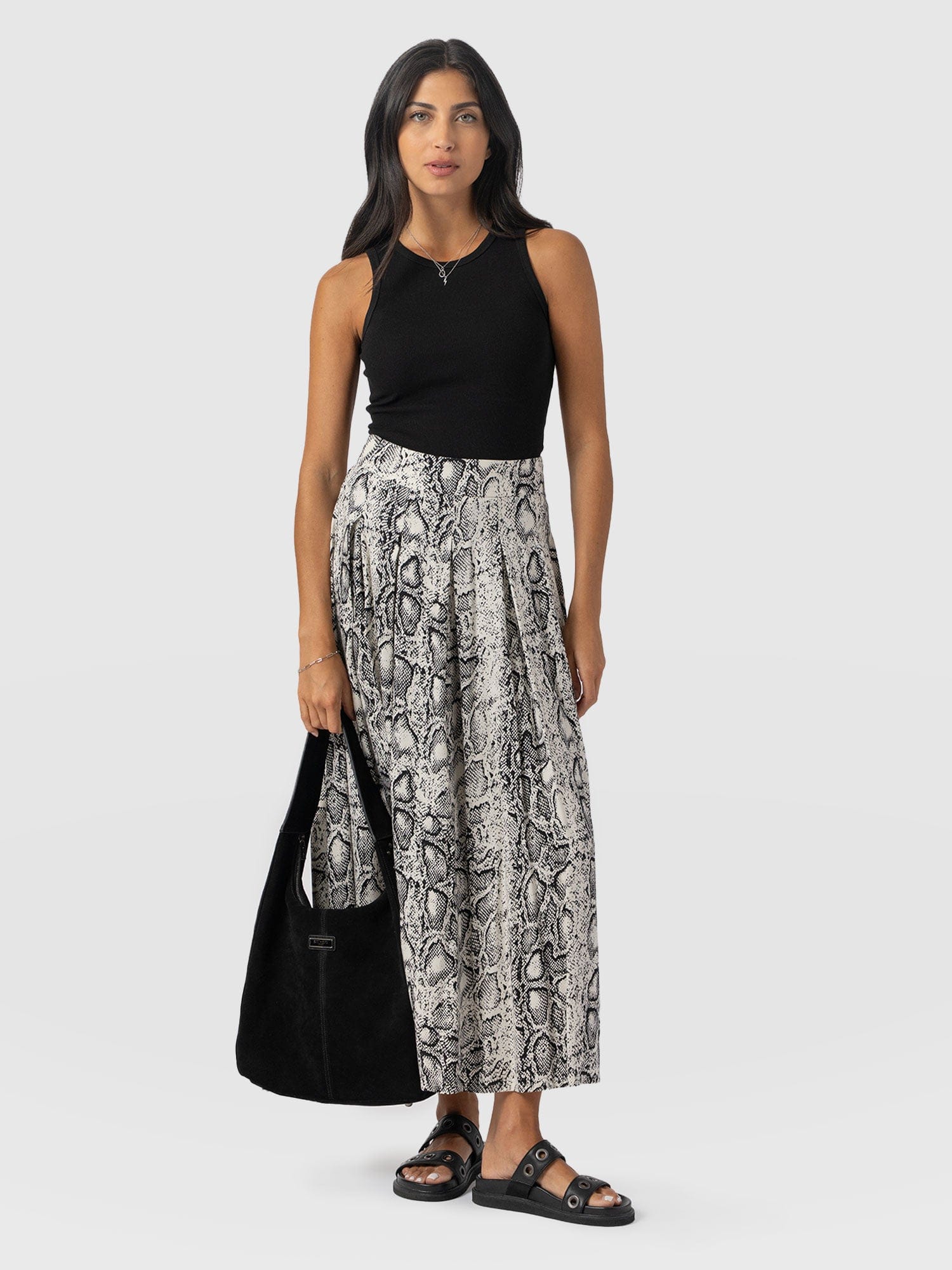 Eliza Pleated Skirt Cream Snake  - Women's Skirts | Saint + Sofia® EU