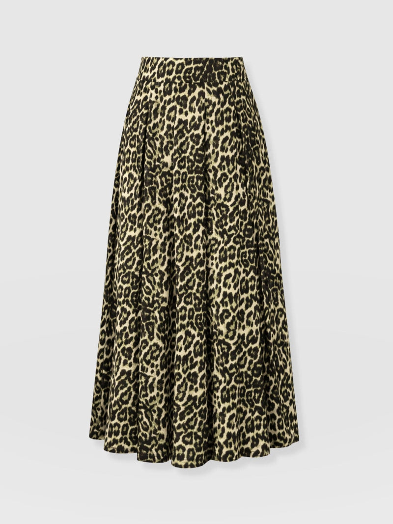 Eliza Pleated Skirt - Green Leopard - Women's Skirts | Saint + Sofia® EU