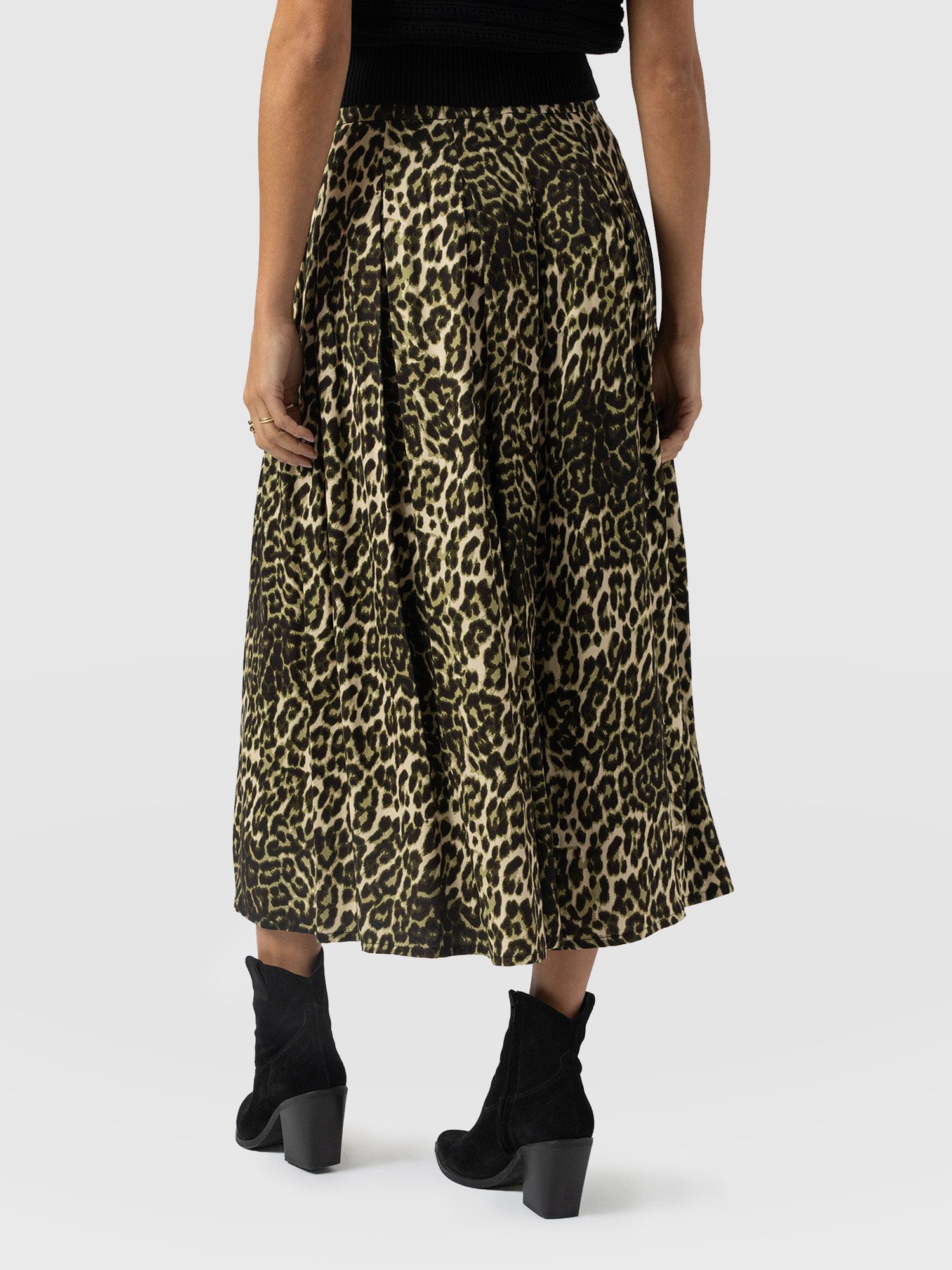 Eliza Pleated Skirt - Green Leopard - Women's Skirts | Saint + Sofia® EU