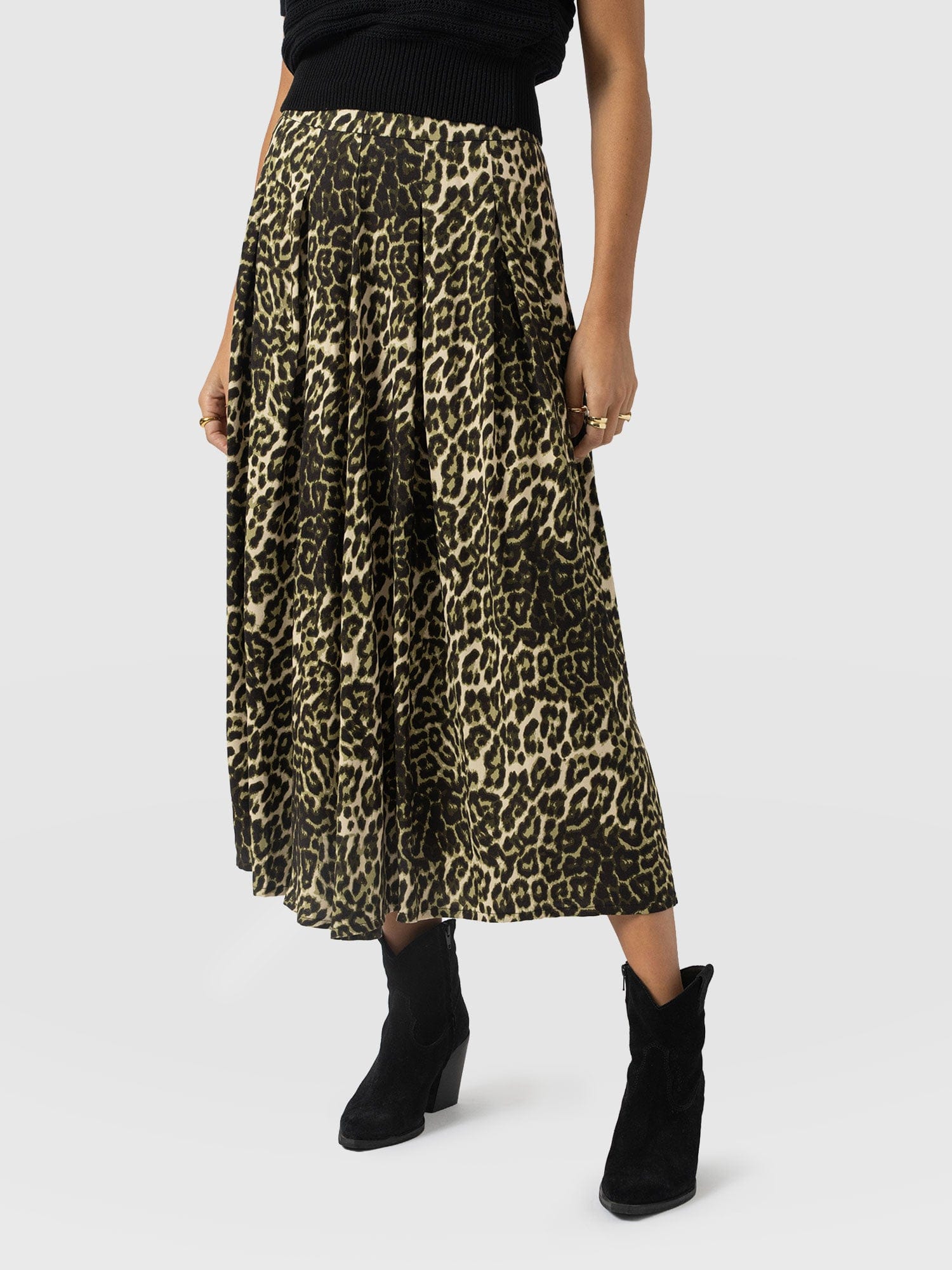 Eliza Pleated Skirt - Green Leopard - Women's Skirts | Saint + Sofia® EU