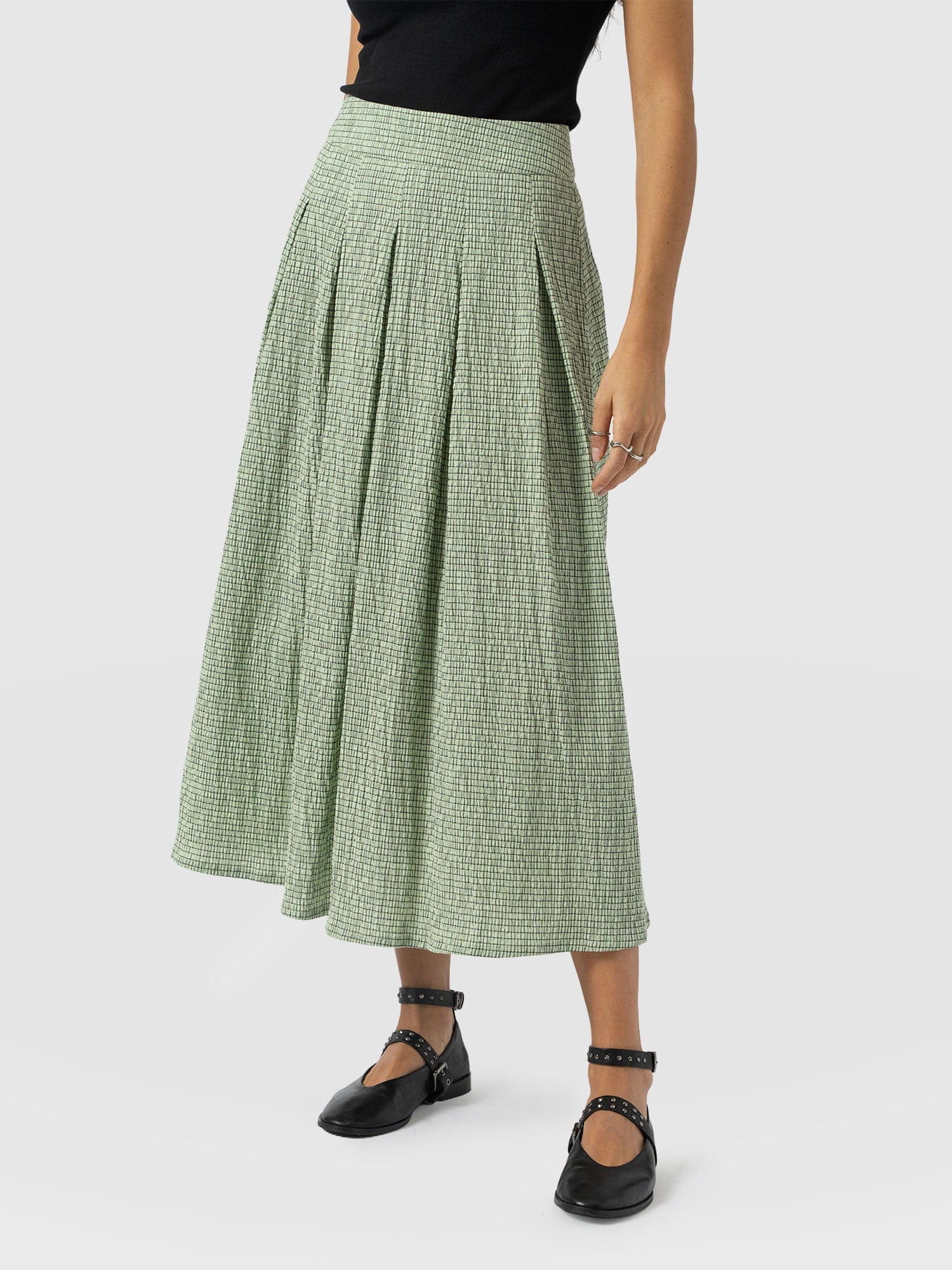 Eliza Pleated Skirt - Mint Gingham - Women's Skirts | Saint + Sofia® EU