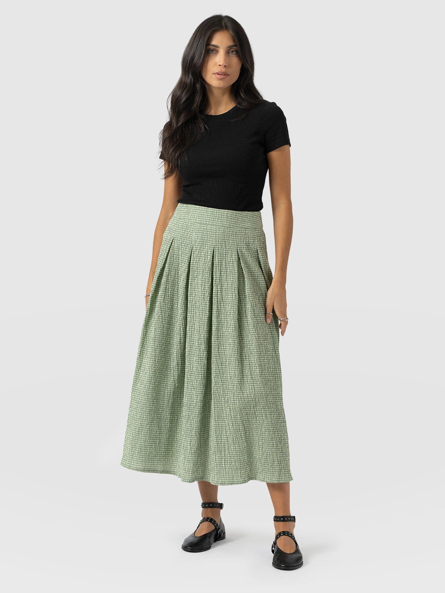 Eliza Pleated Skirt - Mint Gingham - Women's Skirts | Saint + Sofia® EU