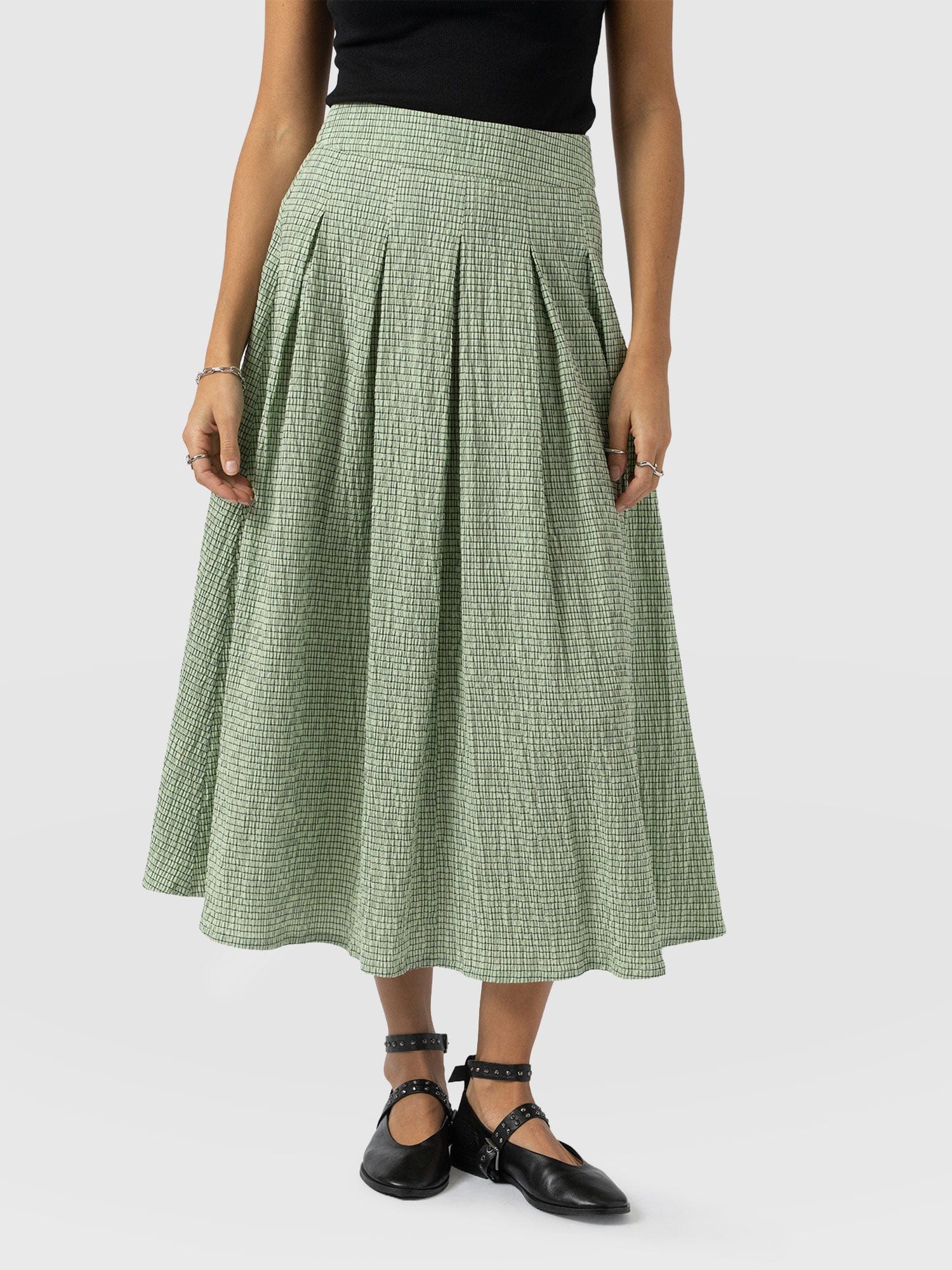 Eliza Pleated Skirt - Mint Gingham - Women's Skirts | Saint + Sofia® EU
