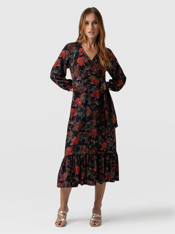 Eliza Wrap Dress Red Flora - Women's Dresses | Saint + Sofia® EU