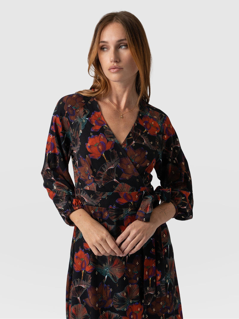 Eliza Wrap Dress Red Flora - Women's Dresses | Saint + Sofia® EU