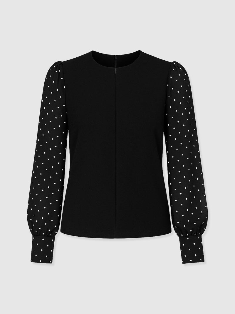 Ella Zip Up Top - Black Polka Dot - Women's T-shirts | Saint + Sofia® EU