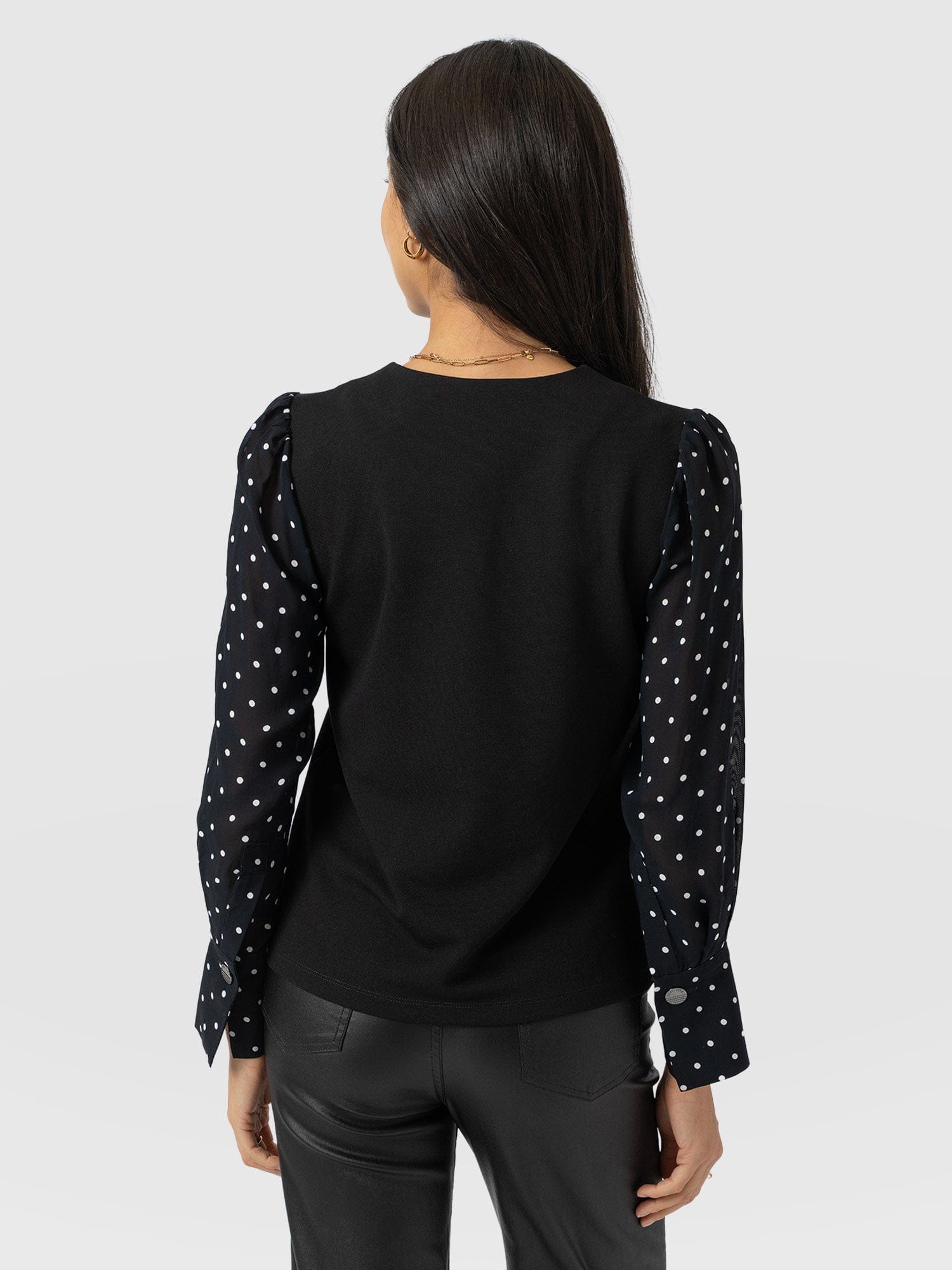 Ella Zip Up Top - Black Polka Dot - Women's T-shirts | Saint + Sofia® EU