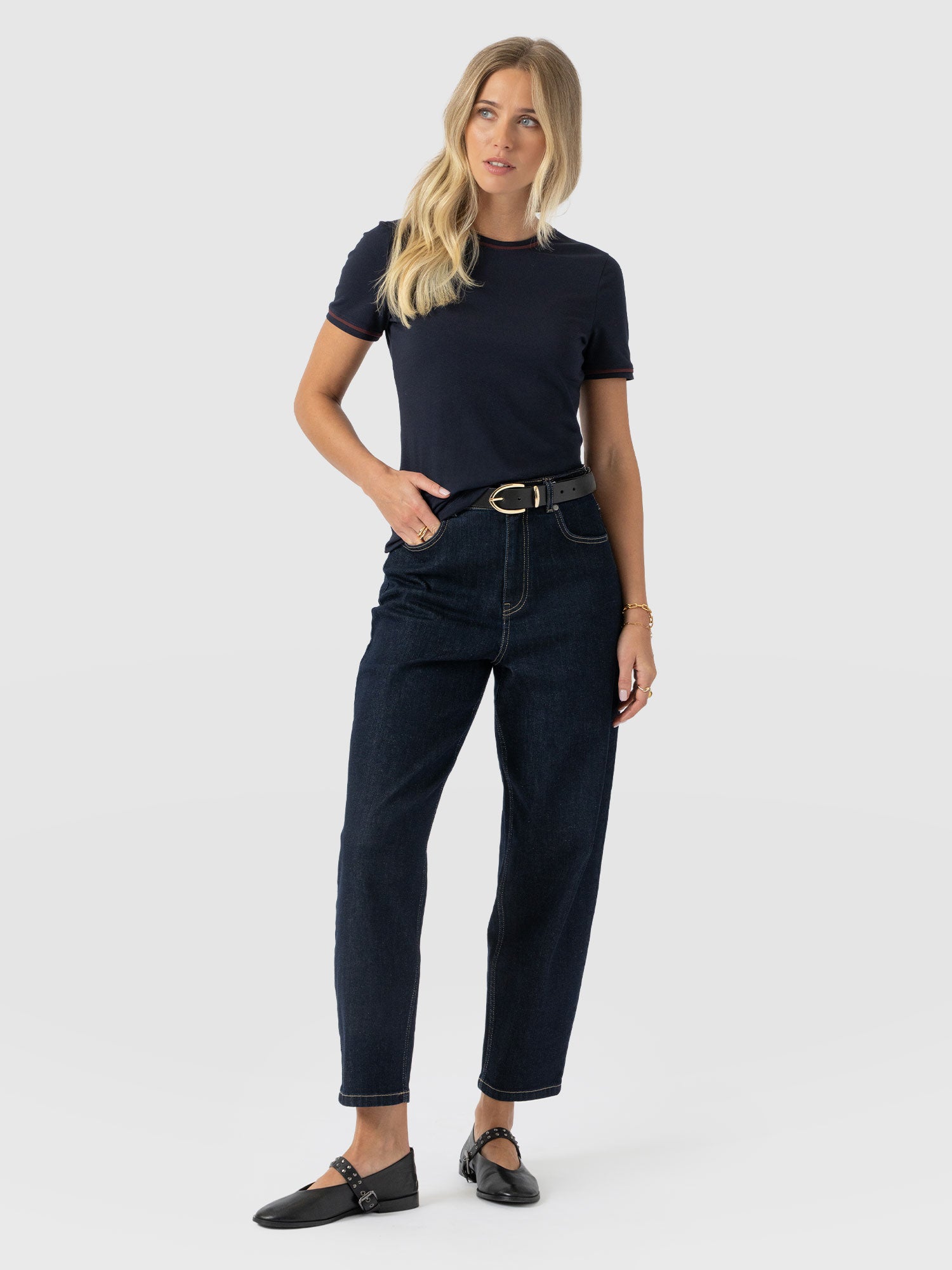 Ellen Piping Tee - Navy - Women's T-shirts | Saint + Sofia® EU