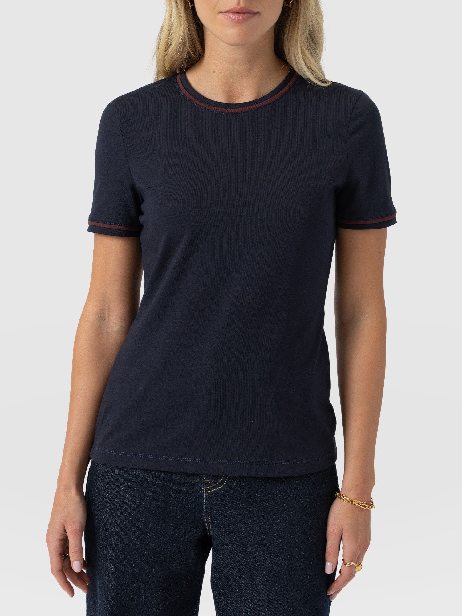 Ellen Piping Tee - Navy - Women's T-shirts | Saint + Sofia® EU