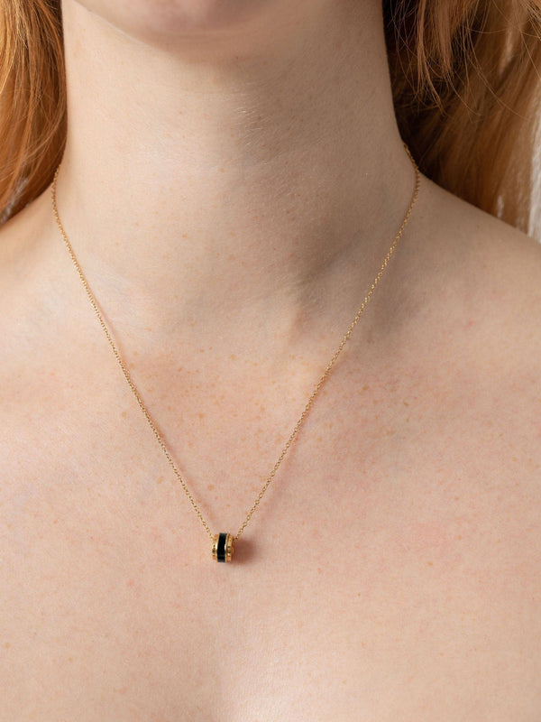 Enamel Stripe Charm Necklace Gold and Black - Women's Jewellery | Saint + Sofia® EU