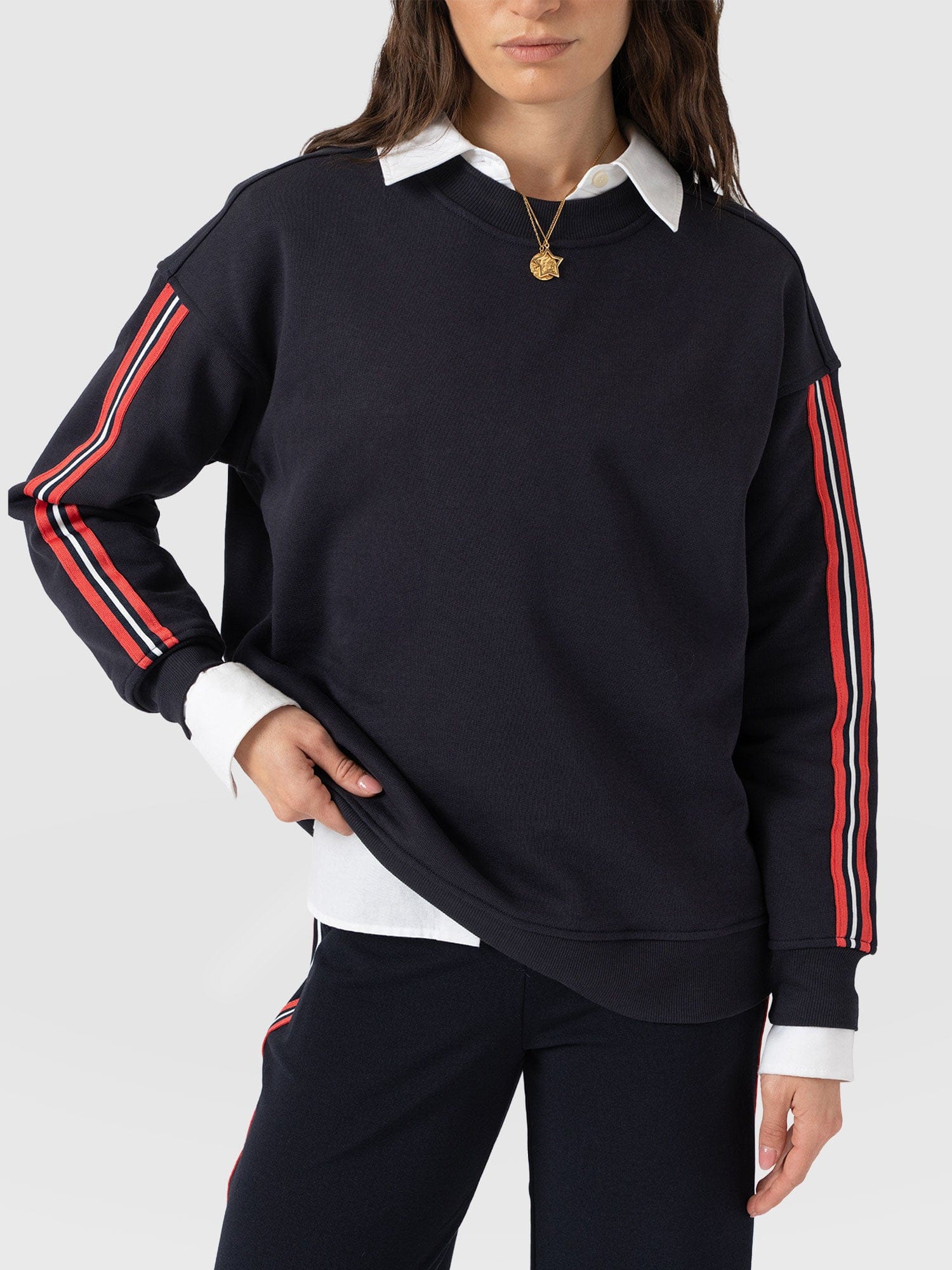 Victory Sweatshirt - Navy - Red Stripe - Women's Jumpers | Saint + Sofia® EU