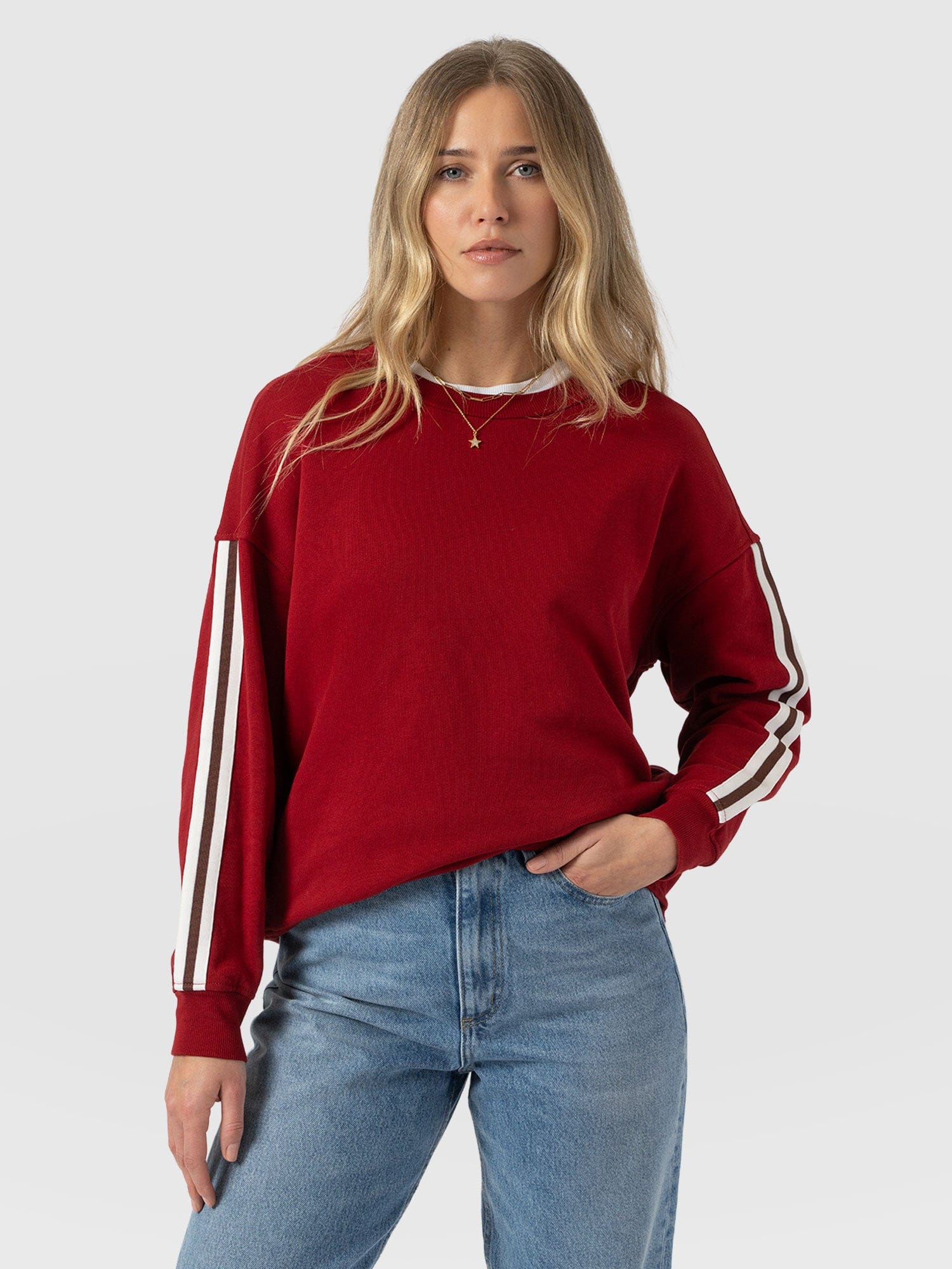 Victory Sweatshirt - Red - Brown Stripe - Women's Jumpers | Saint and Sofia® EU