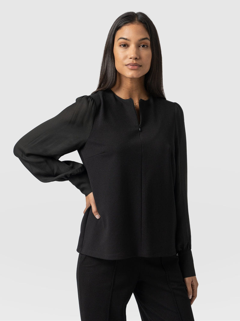 Esme Zip Up Top Black - Women's Tops | Saint + Sofia® EU