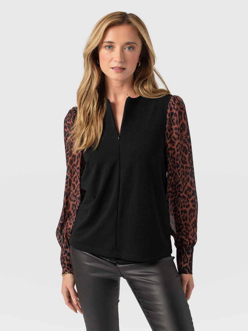 Esme Zip Up Top Brown Leopard - Women's Tops | Saint + Sofia® EU