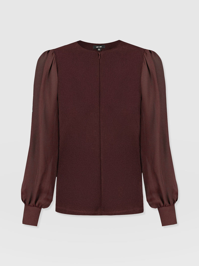 Esme Zip Up Top - Maroon - Women's T-shirts | Saint + Sofia® EU