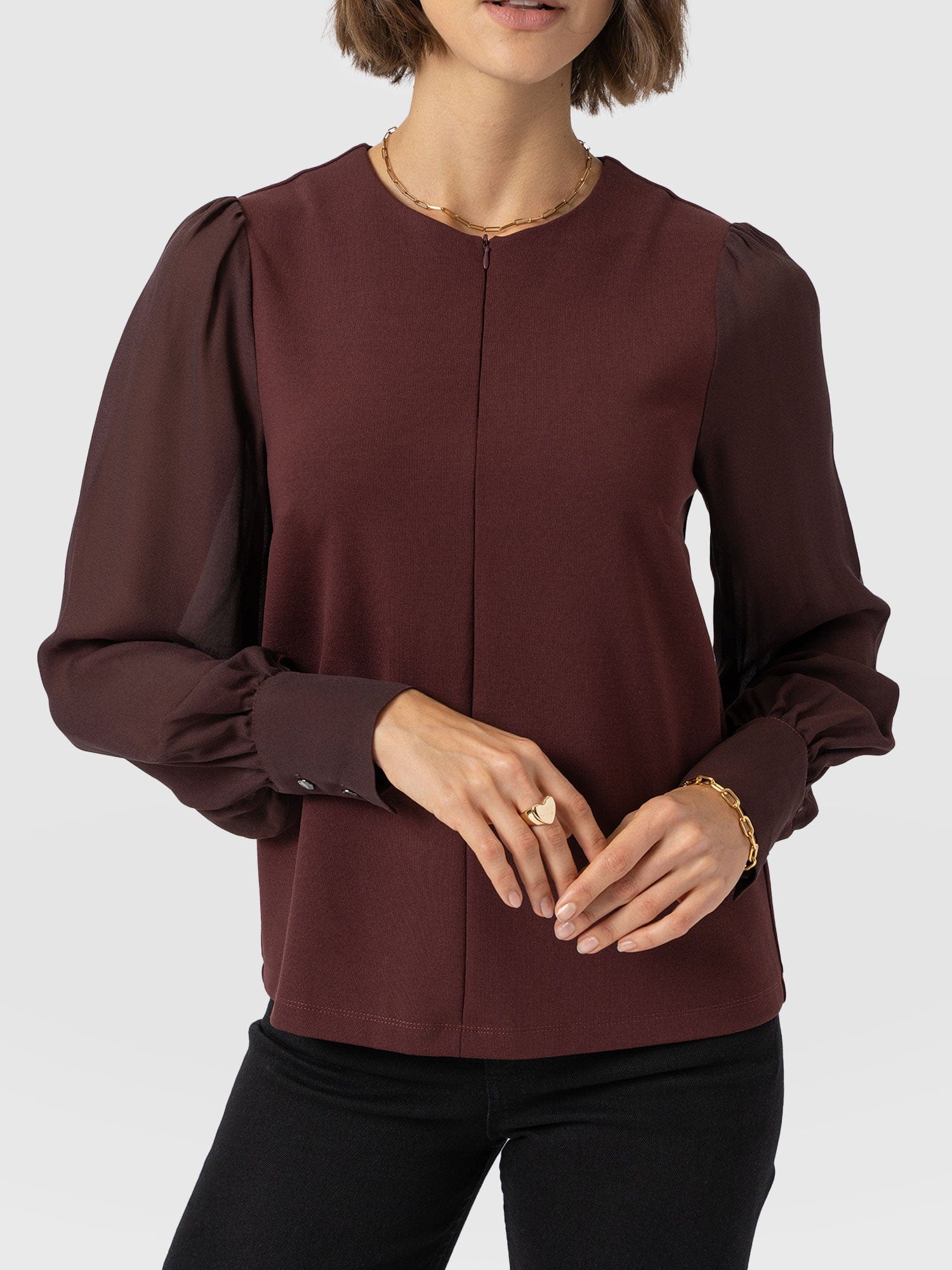 Esme Zip Up Top - Maroon - Women's T-shirts | Saint + Sofia® EU