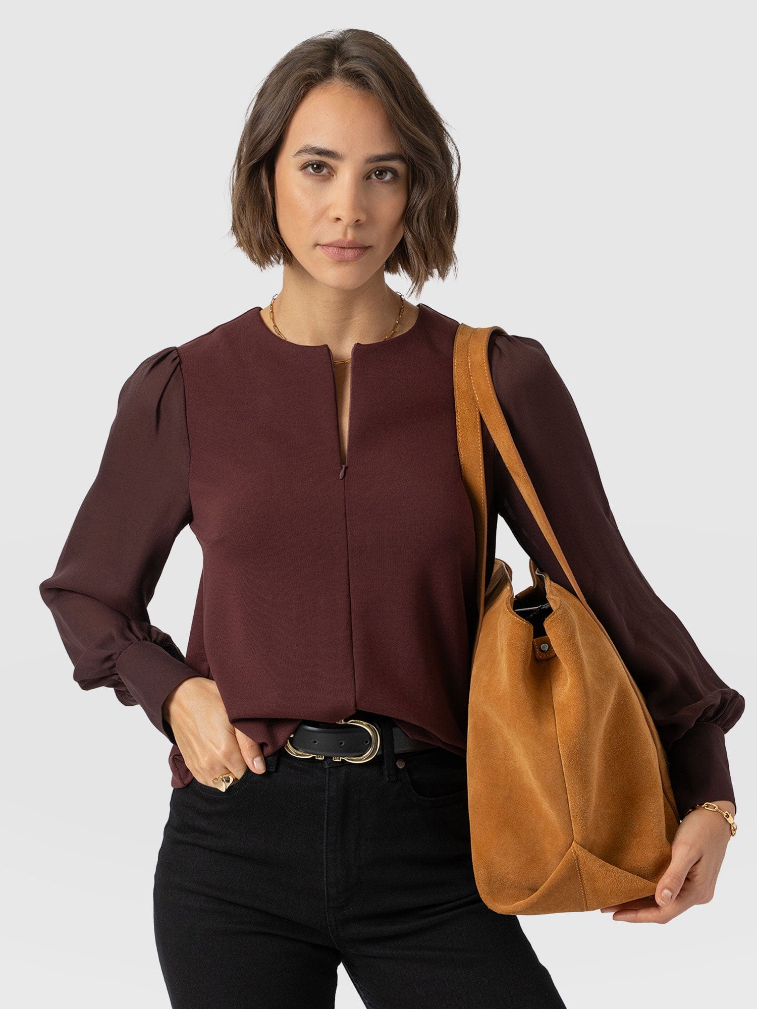 Esme Zip Up Top - Maroon - Women's T-shirts | Saint + Sofia® EU