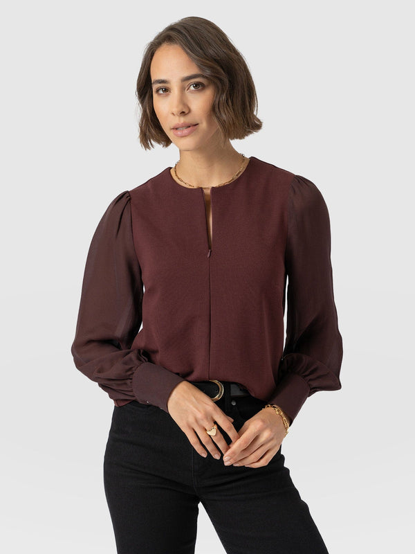 Esme Zip Up Top - Maroon - Women's T-shirts | Saint + Sofia® EU