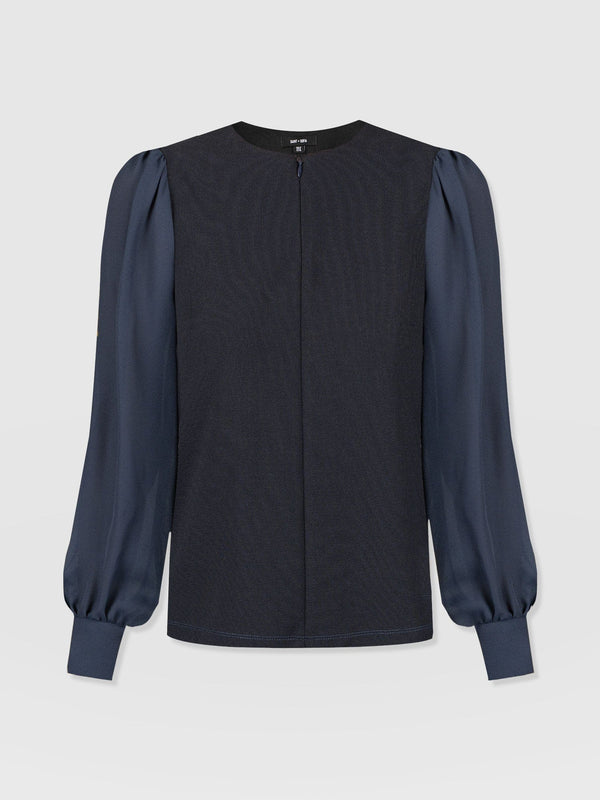 Esme Zip Up Top - Navy - Women's T-shirts | Saint + Sofia® EU