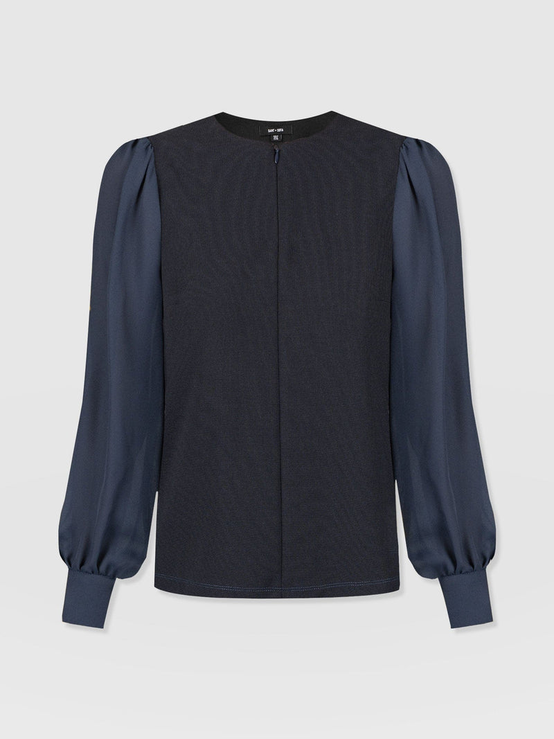 Esme Zip Up Top - Navy - Women's T-shirts | Saint + Sofia® EU
