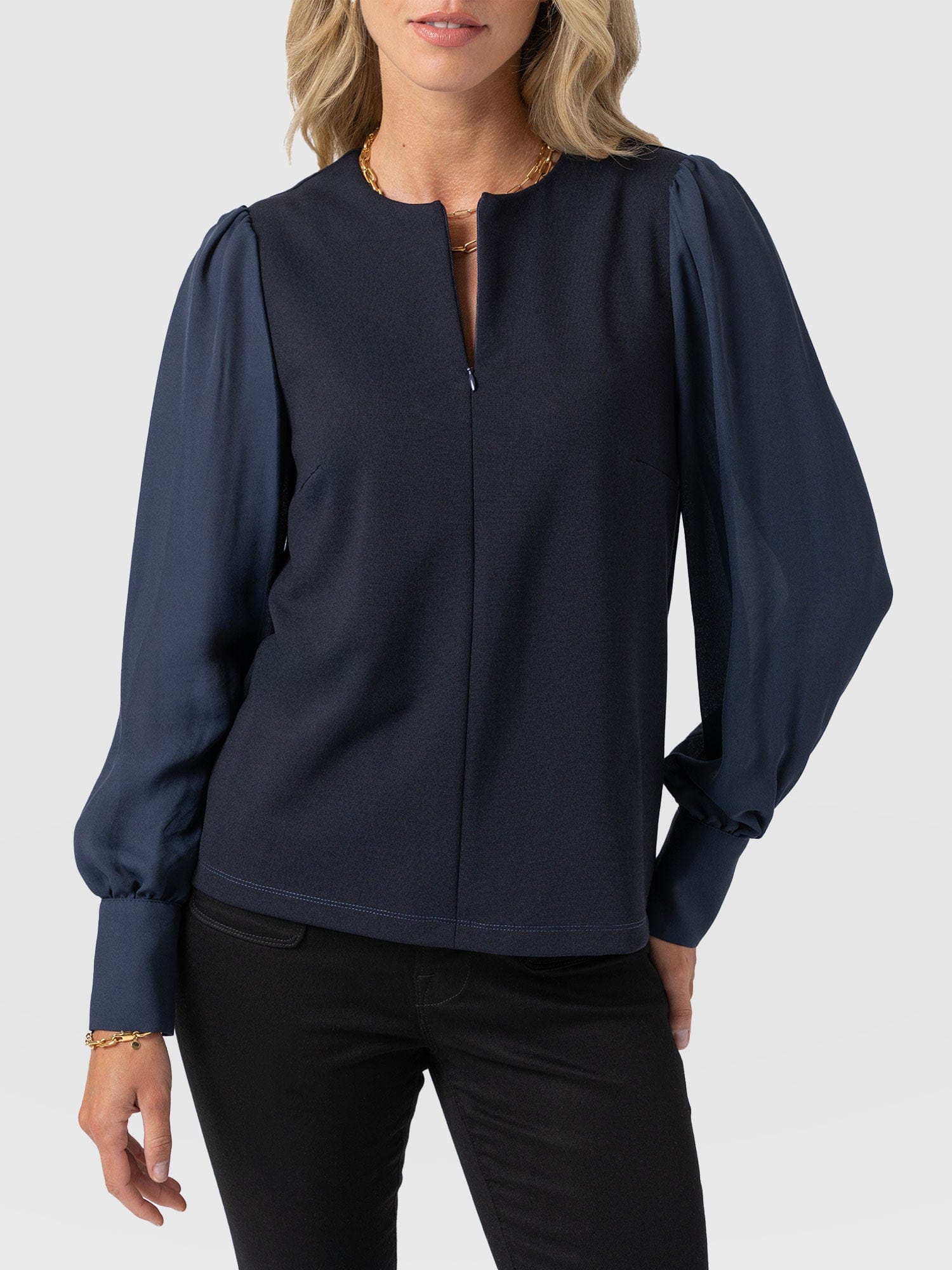 Esme Zip Up Top - Navy - Women's T-shirts | Saint + Sofia® EU