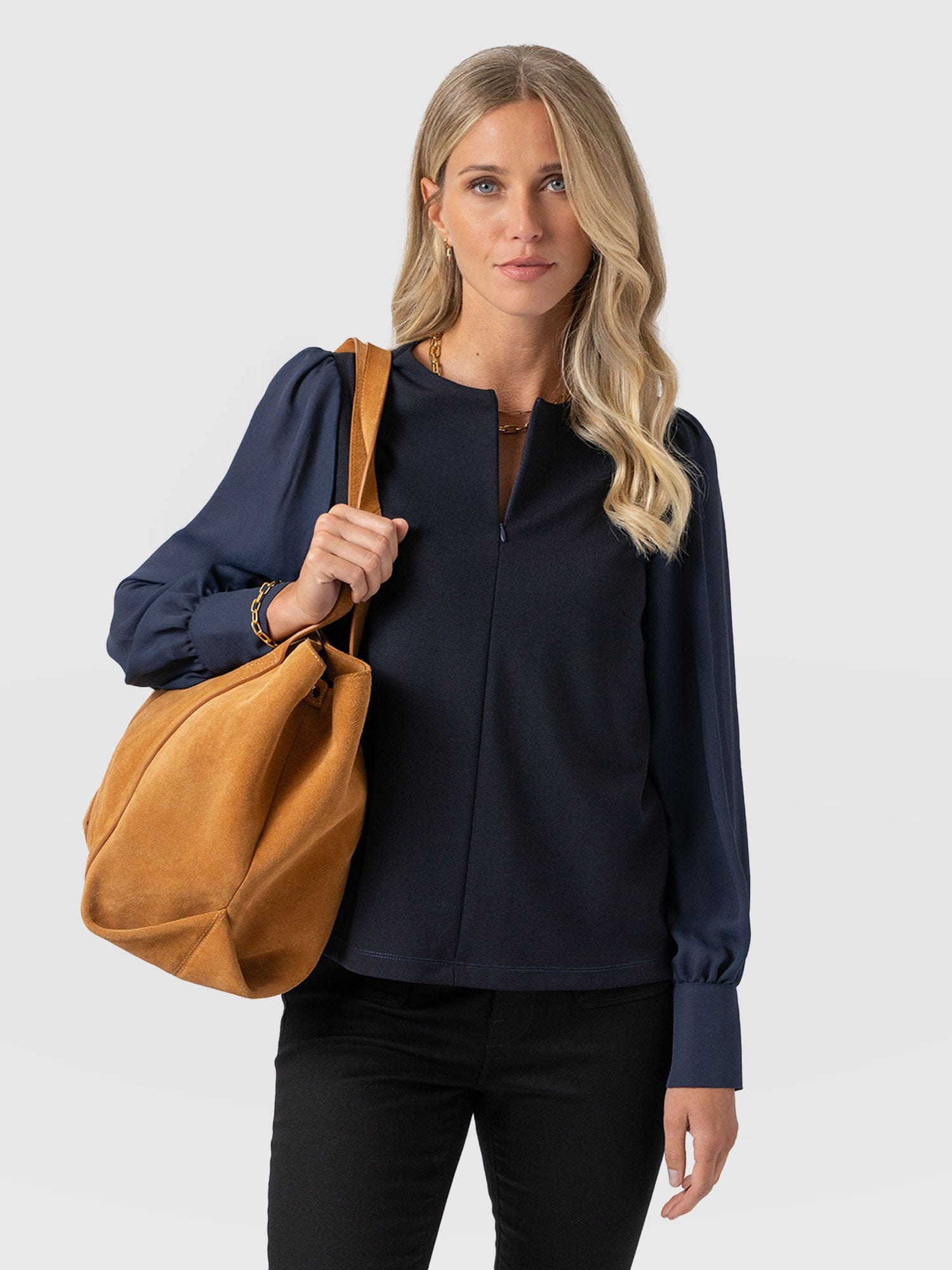 Esme Zip Up Top - Navy - Women's T-shirts | Saint + Sofia® EU