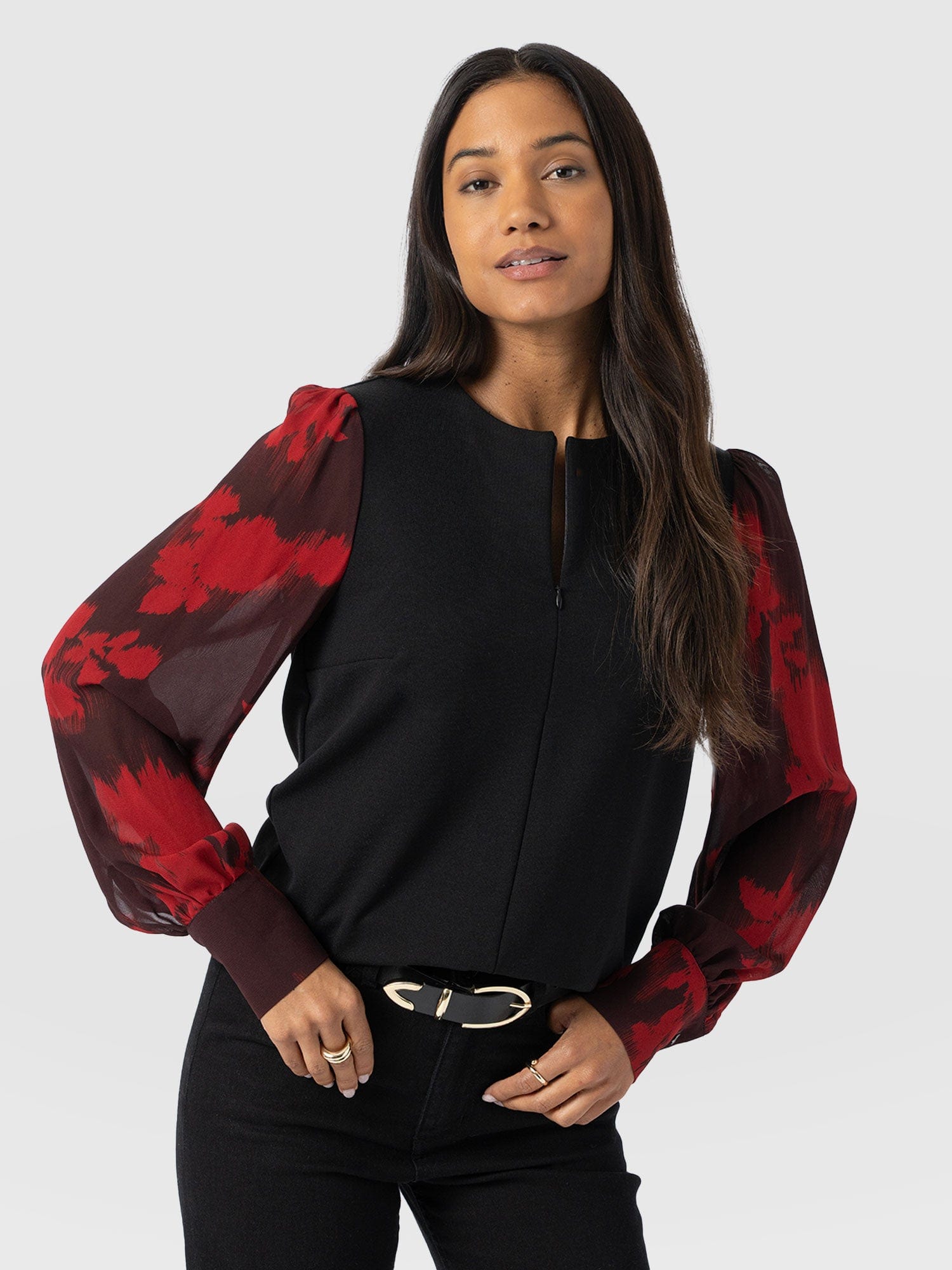 Esme Zip Up Top - Pink Fade Floral - Women's T-shirts | Saint and Sofia® EU