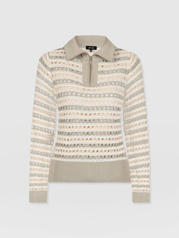 Ester Quarter Zip Knit - Beige - Women's Knitwear | Saint + Sofia® EU