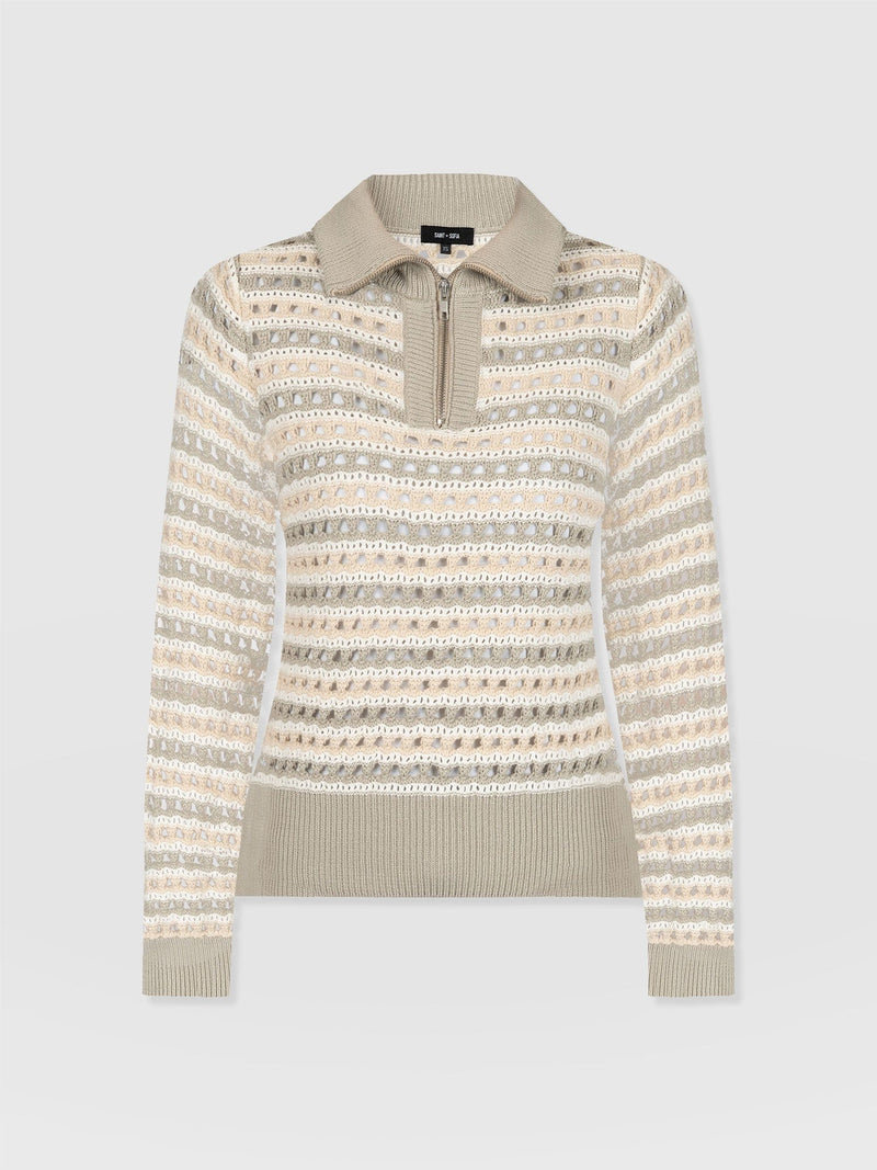 Ester Quarter Zip Knit - Beige - Women's Knitwear | Saint + Sofia® EU